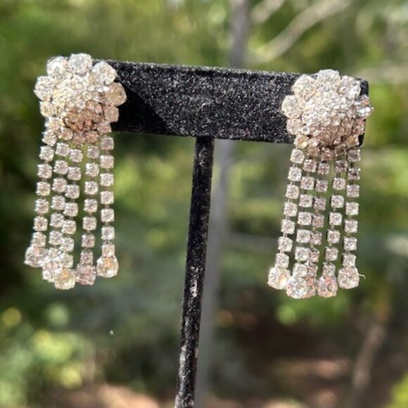 ALBERT WEISS Clear Rhinestone Dangling Black Tie Wedding EARRINGS - Picture 5 of 10
